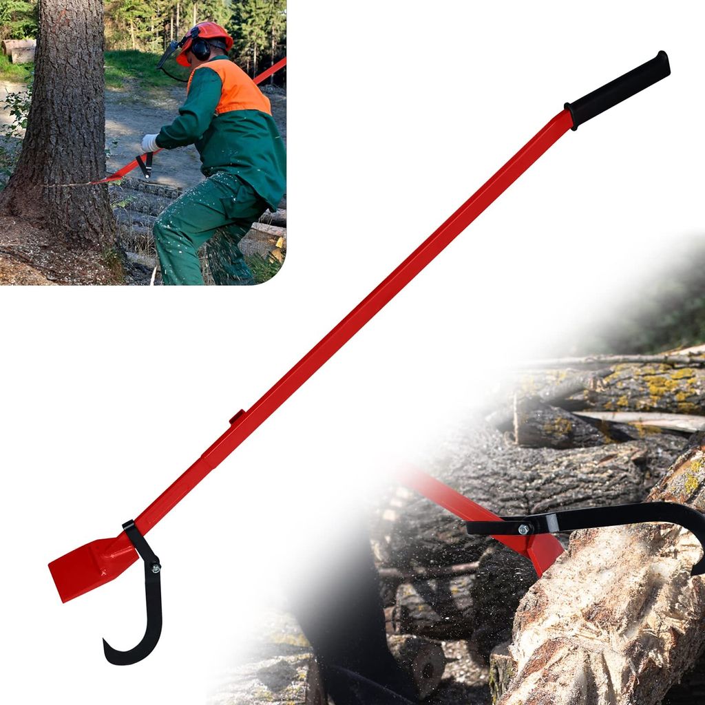 JOIEYOU Fällheber 130cm Stammheber zum Baumfällen, Kantheber Geschmiedeter mit Wendehaken & Rutschfester Handgriff, Fällhilfe aus Stahl Wendehilfe