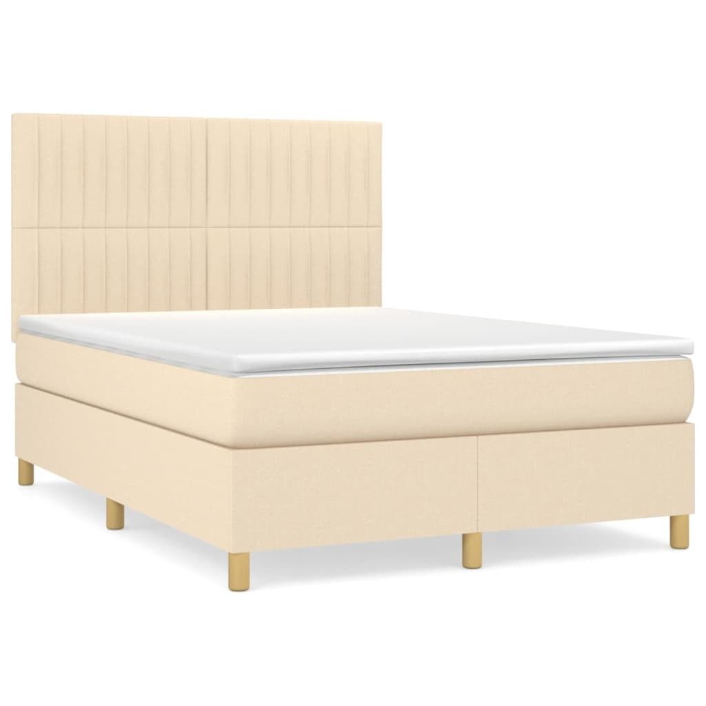 Boxspringbett mit Matratze Creme 140x190 cm Stoff