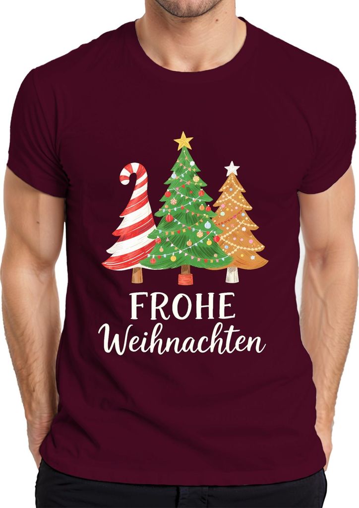 FROHE Weihnachten Weihnachtsbaum Tannenbaum Zuckerstange Lebkuche Herren T-Shirt, Burgundy, M