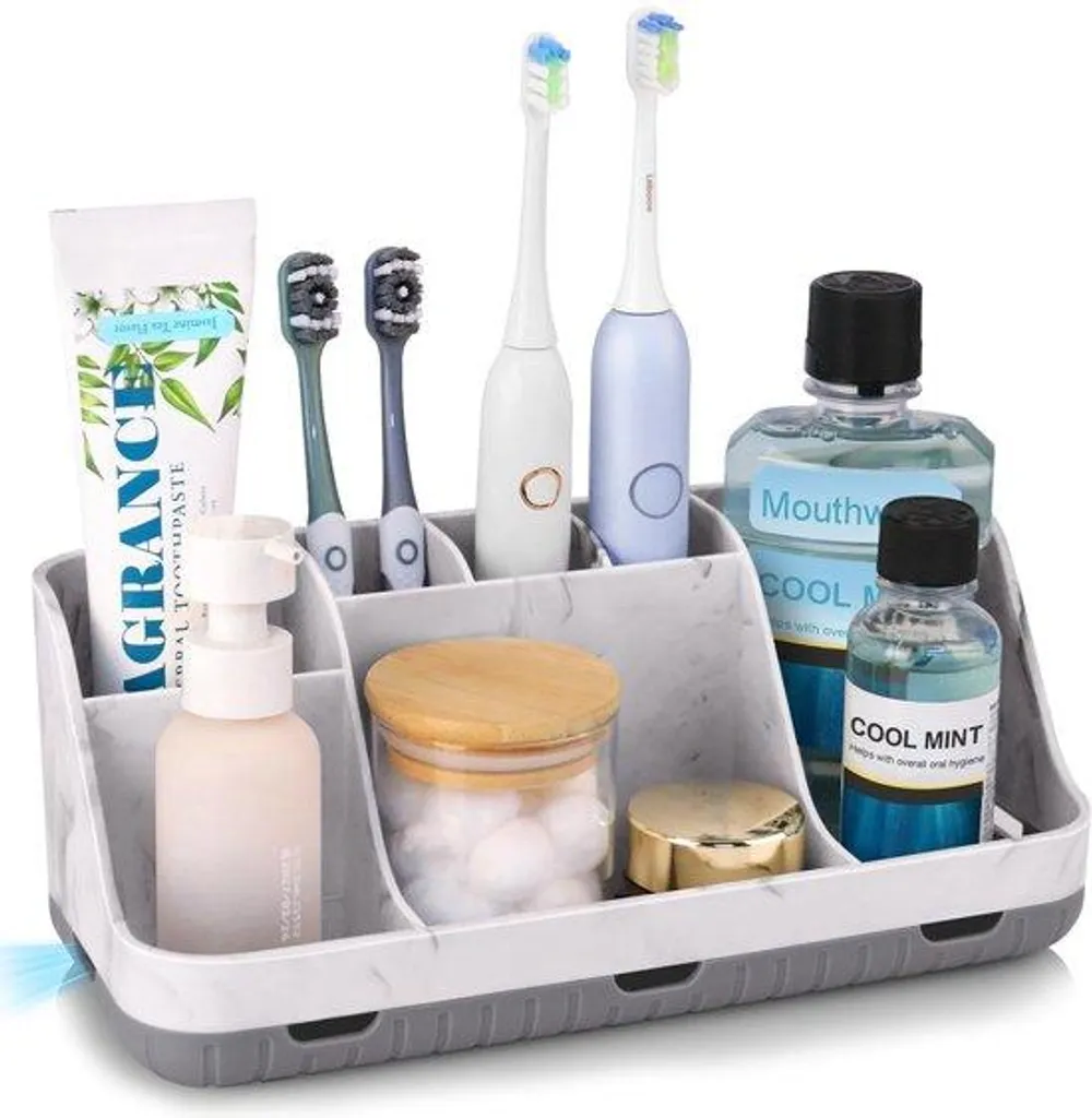 Rangement pour Brosses à Dents Familial Gris Marbre à 7 Emplacements