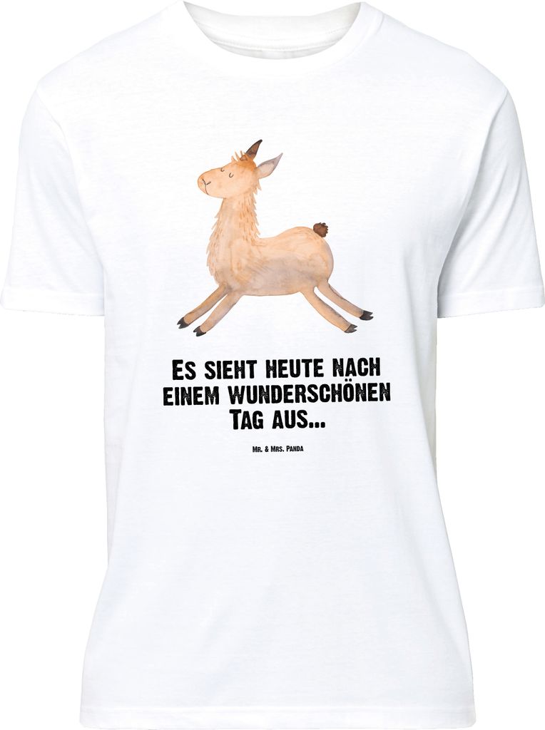 Mr. & Mrs. Panda Größe M T-Shirt Lama Springen - Weiß - Geschenk, Herren, mit Spruch, Lamas, Tshirt, Guten Morgen, Fröhlich, Start, Shirt, Neus...