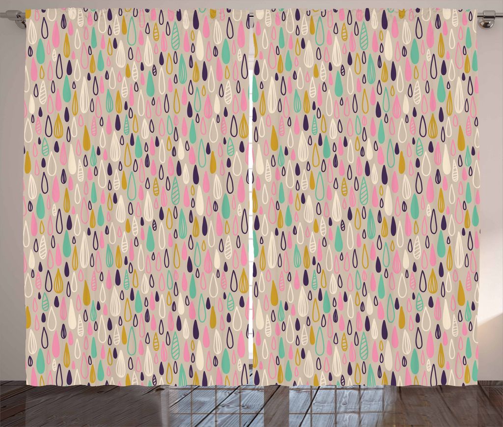 ABAKUHAUS Gekritzel Rustikaler Vorhang, Hand gezeichnet Regentropfen Motiv, Wohnzimmer Universalband Gardinen mit Schlaufen und Haken, 280 x 175 cm...