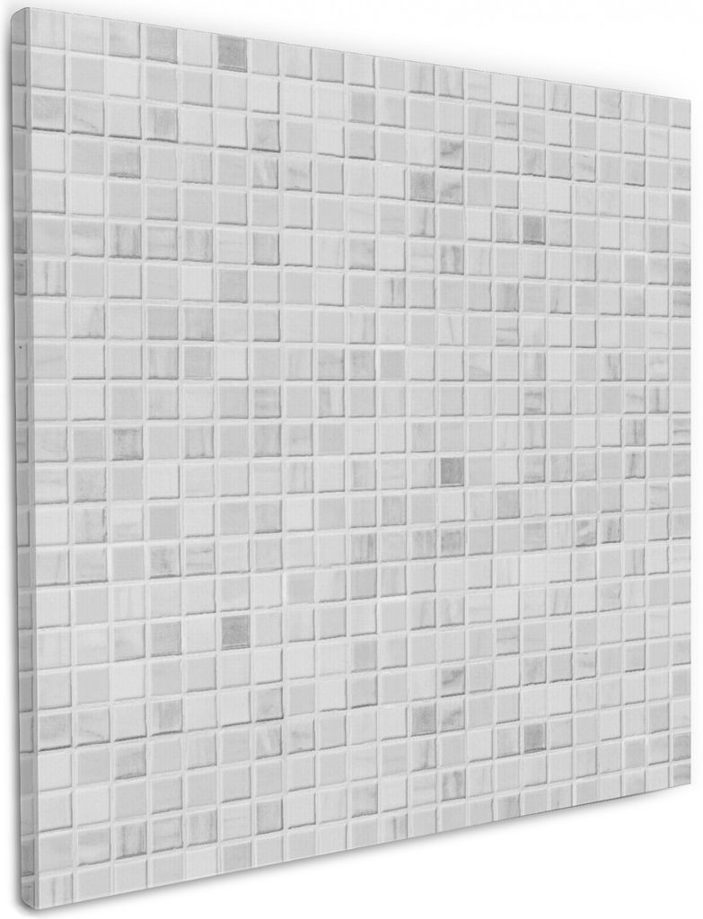 Wallario Premium Leinwandbild Fliesen im Bad weiß-grau in Größe 50 x 50 cm