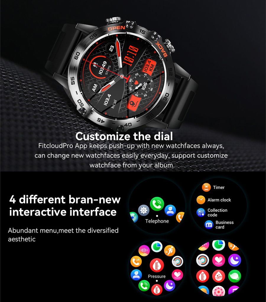 K52 Smartwatch, Sportuhr, 1,39 Zoll IPS-Touchscreen, Produktbild 8