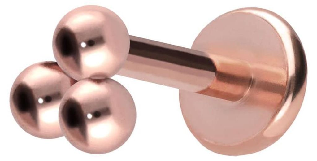 Ohrpiercing, Nasenpiercing Titan Labret mit Push Fit 3 KUGELN RoséGold Stablänge: 9mm | Stabstärke: 1mm