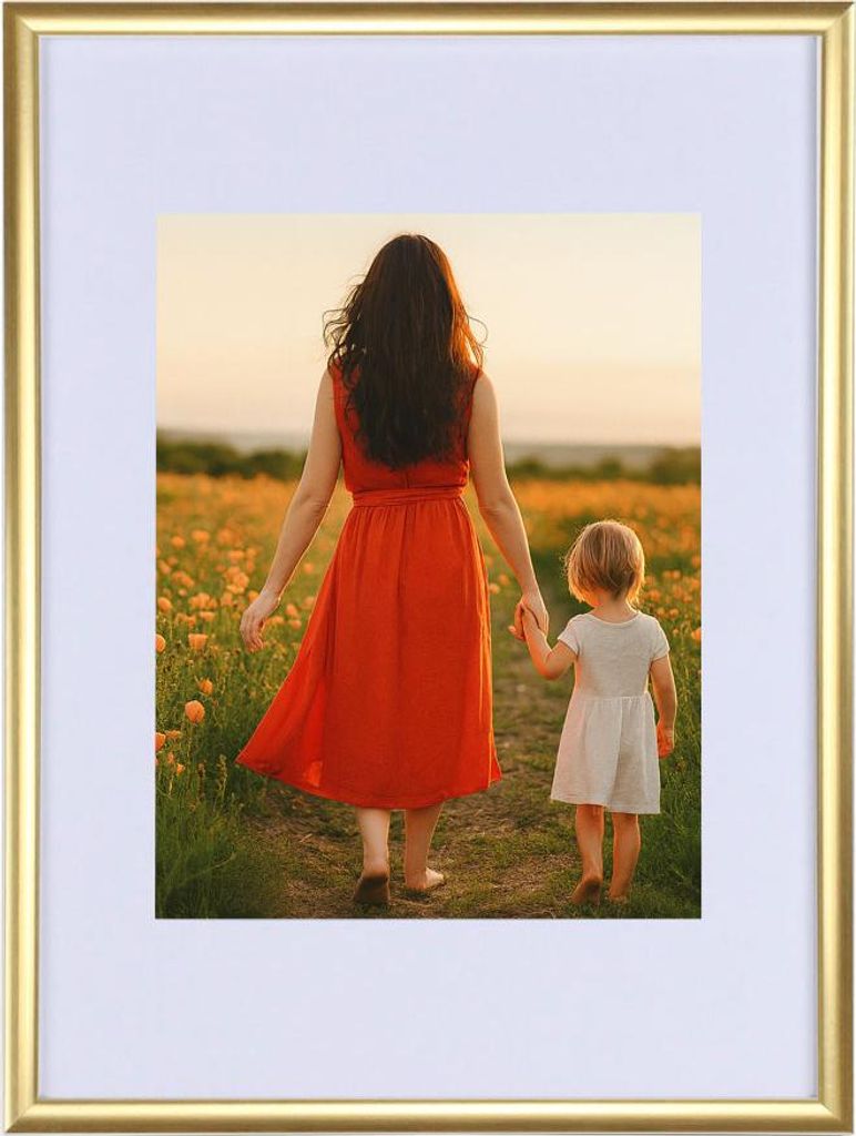 New Lifestyle Kunststoff Bilderrahmen mit Passepartout & Kunststoffglas Collage Wanddeko Poster Hoch- & Querformat - Farbe: Gold | Format: 50x70