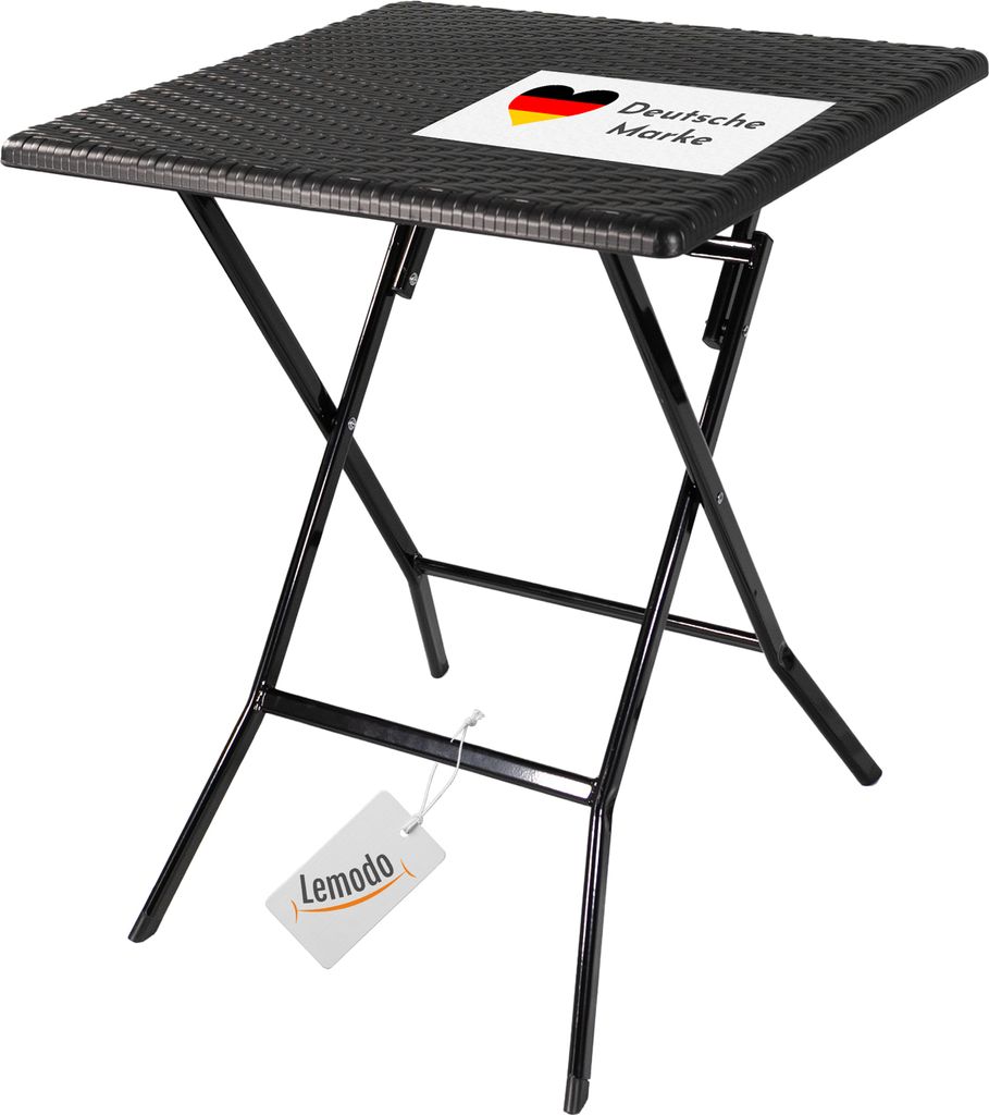 Klapptisch in Rattan-Optik, schwarz, Balkontisch mit Tischplatte 62 x 62 cm (L x B)