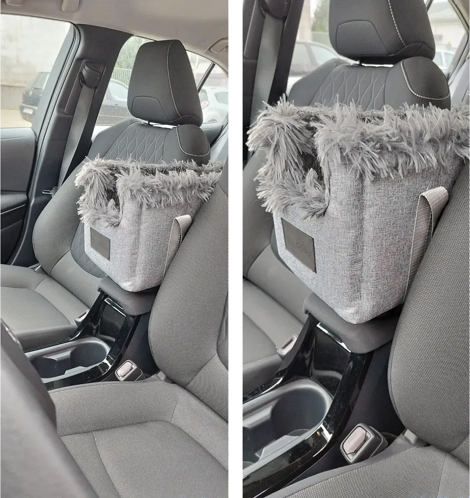 Siège auto chien gris déhoussable - Panier console centrale Locky