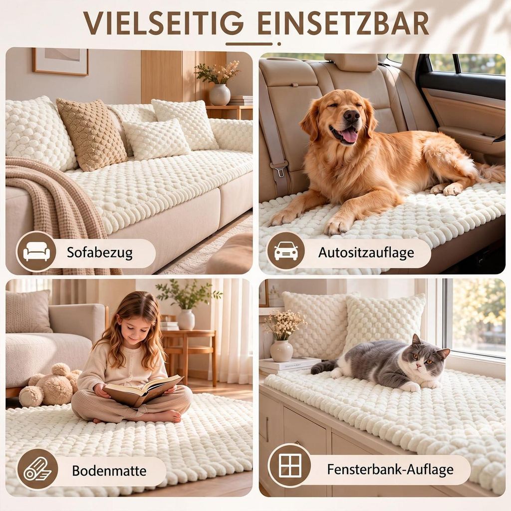 Sofa Auflage rutschfest Plüsch 70x210 cm Beige Hundedecken