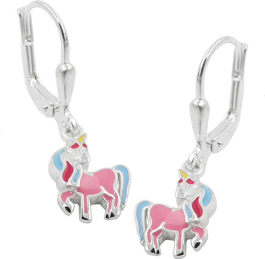 Brisur 26x8mm Ohrringe für Kinder Einhorn mit farbigen Produktbild 