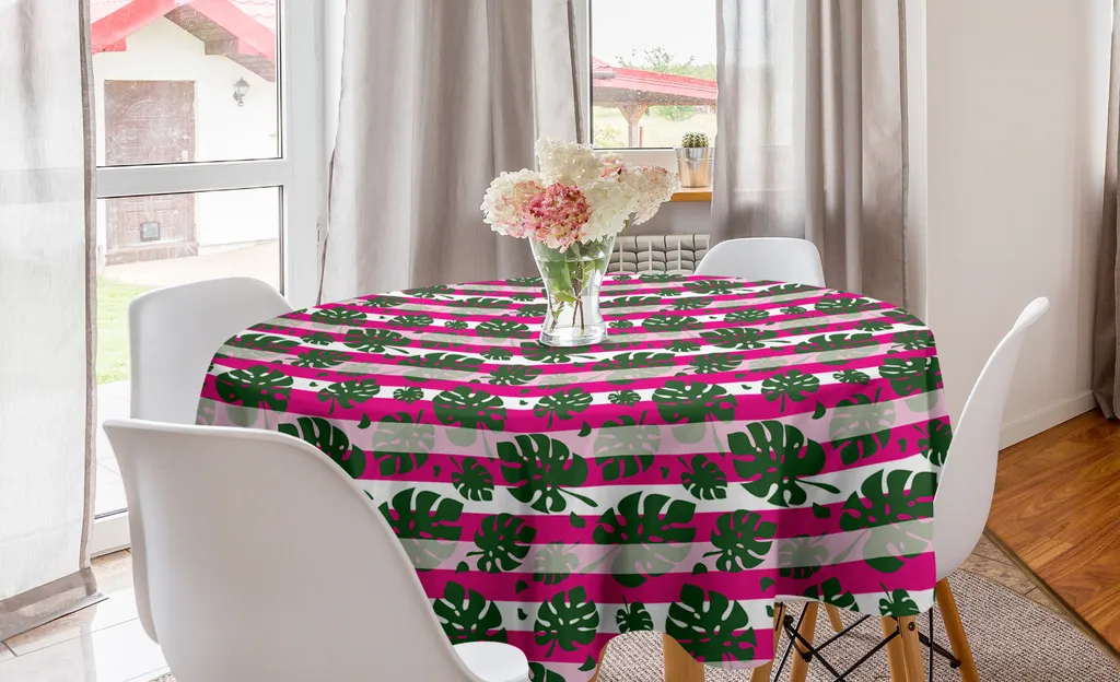 Tovaglia Rotonda 150 cm Monstera Esotica ABAKUHAUS Magenta Verde