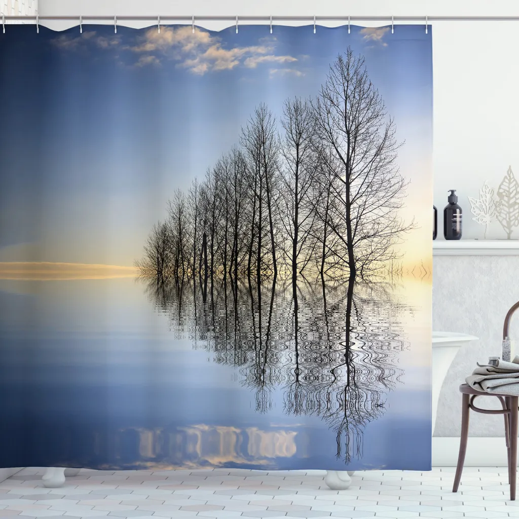 Tenda Doccia Lunga Gibelle 183x198 Cm – Tessuto Impermeabile Con Stampa Astratta Blu Marmo, Set Con 12 Ganci - 2