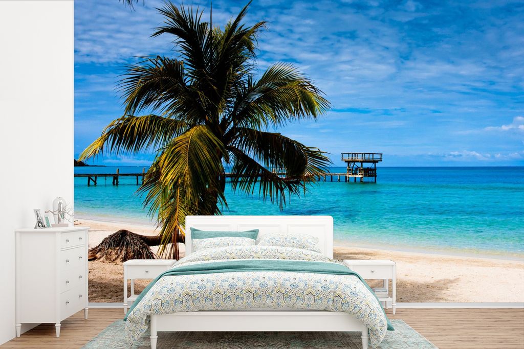 MuchoWow Fototapete für Wohnzimmer oder Schlafzimmer Wandtapete Vinyl Motivtapete Der Blick vom Strand auf den North American Bay Islands in Hon...