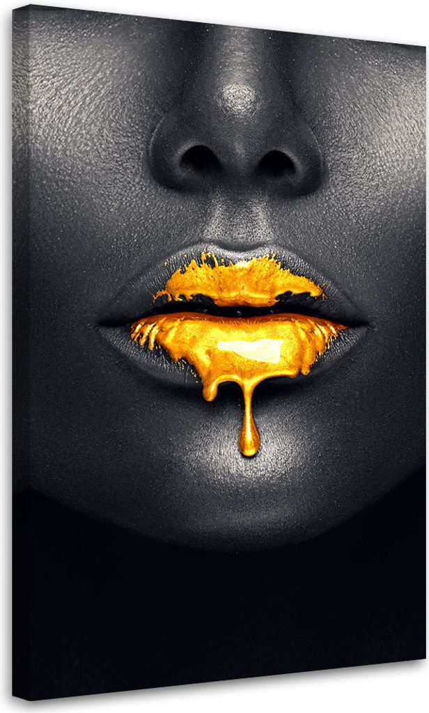 Leinwandbild Goldene Lippen Frau Glamour-Stil 40x60 Feeby Schwarz bild für die wand bereit zum aufhängen