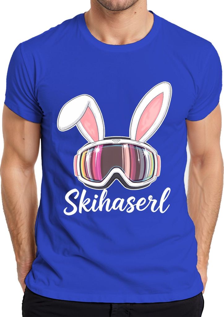 Skihaserl Skifahren Skibrille Bunny Lustig Fasching Karneval Herren T-Shirt, Blau, 3XL