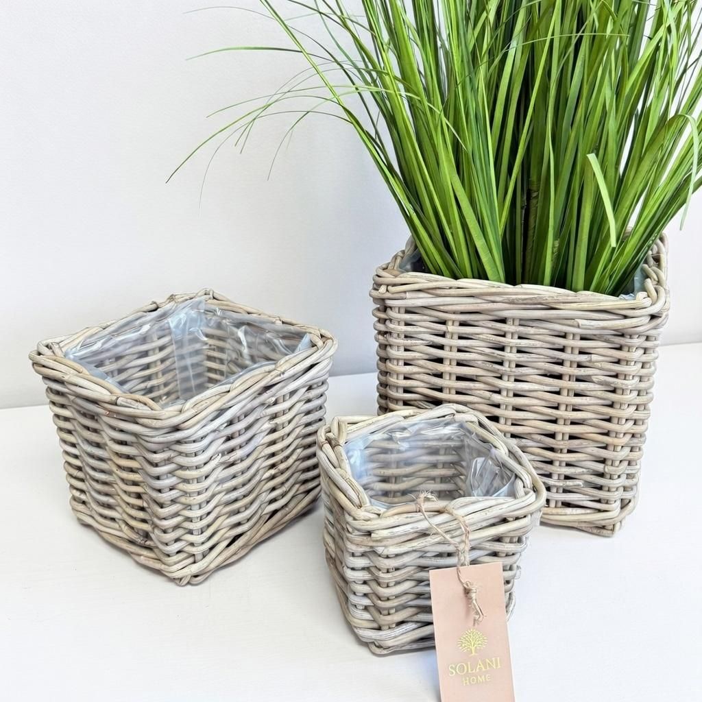Cache-pot en rotin lot de 3 pièces naturel – pot de fleurs Image du produit 