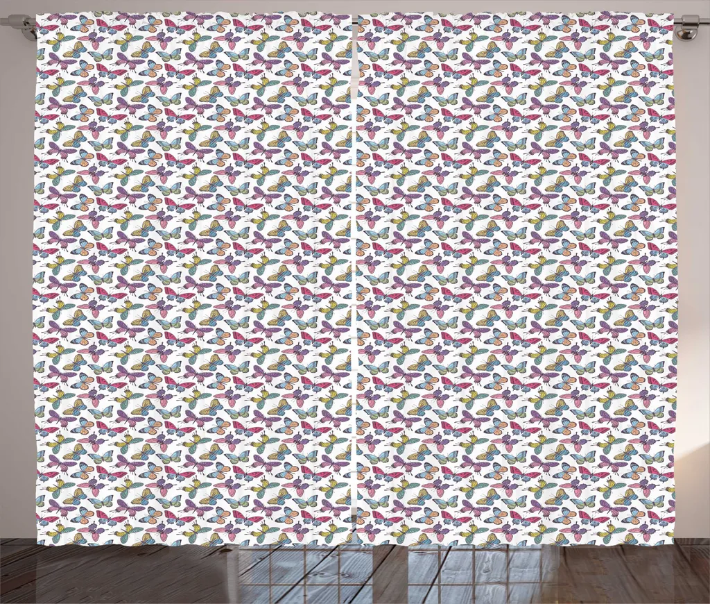 Rideau rustique papillon ABAKUHAUS multicolore avec ruban fronceur 280x225