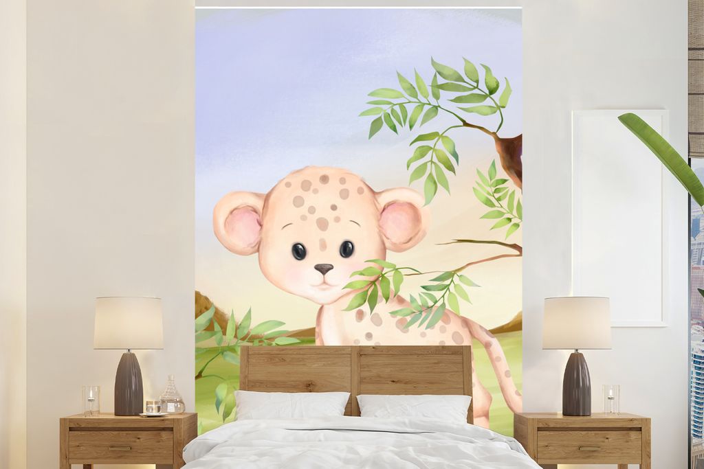MuchoWow Fototapete für Wohnzimmer oder Schlafzimmer Wandtapete Vinyl Motivtapete Dschungel - Tiere - Jungtier - 155x240 cm - Tapete
