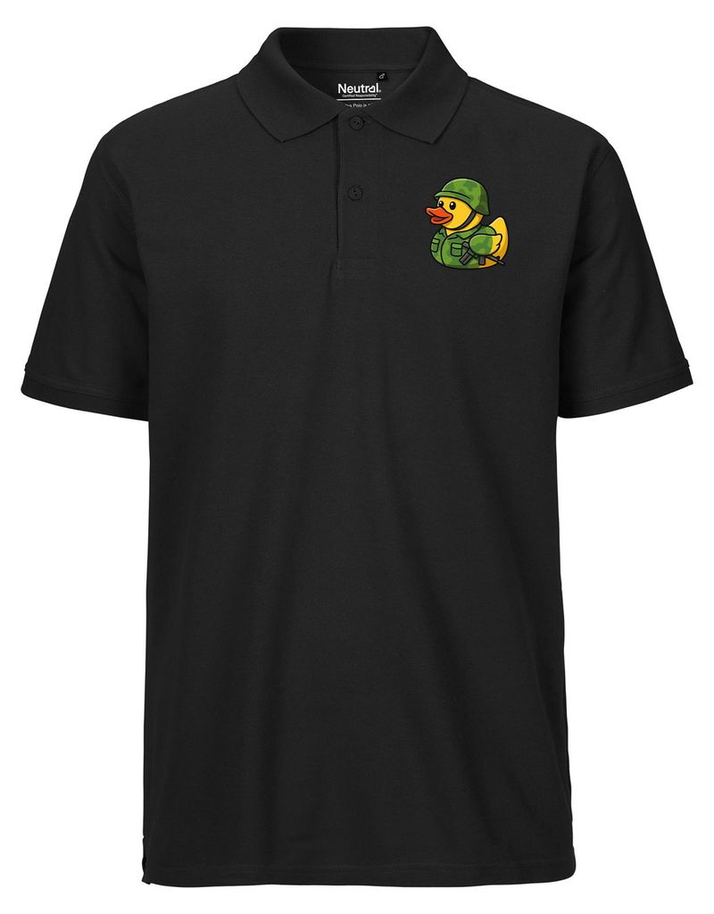 Huuraa Herren Polo Shirt Quietscheente Soldat Gummiente Bundeswehr 3XL Black Bio Baumwolle Fairtrade Poloshirt Geschenkidee