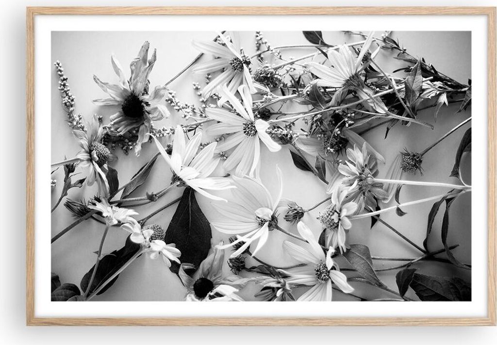 Gerahmtes Poster - Rahmen in heller Eiche - Blumen Schwarzweiß Fotografie - 91,5x61 cm - Wand Bild - Wanddeko - Wandbilder - Kunstposter - Wandpos...