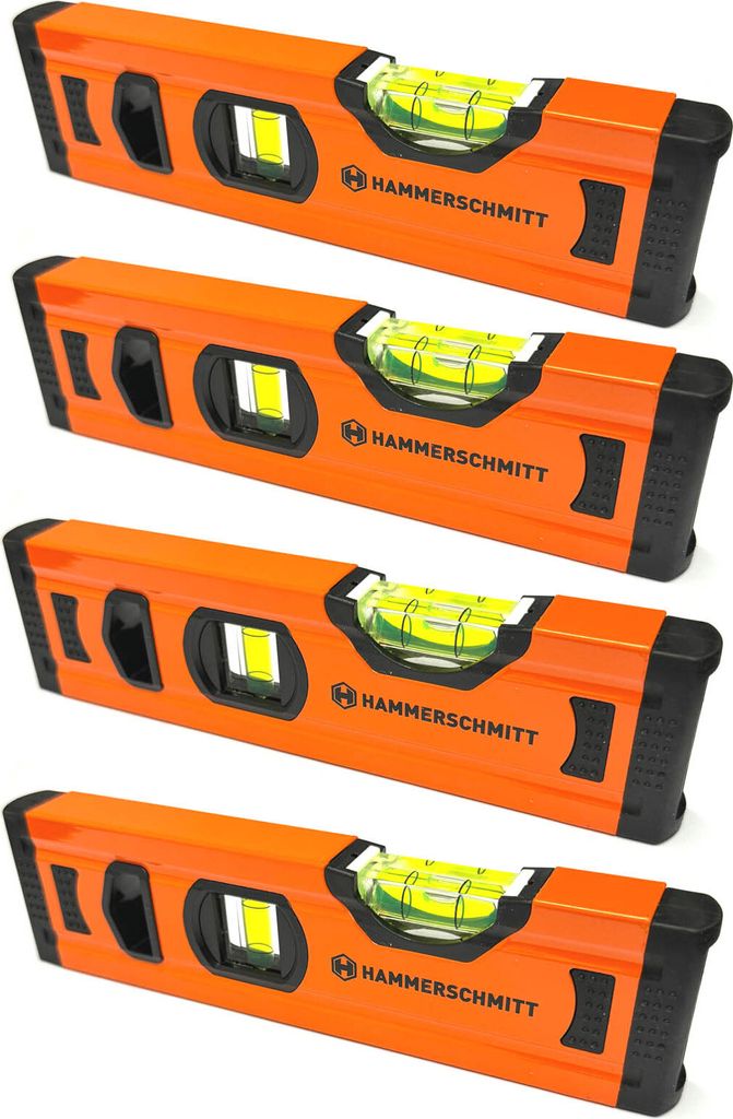 4x Mini Aluminium Wasserwaage 20 x 5 x 2 cm Horizontal und Vertikallibelle Richtwaage