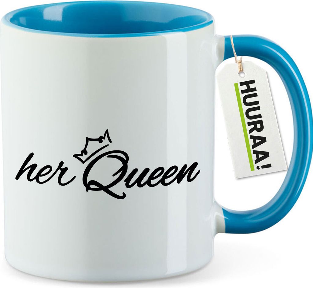 Huuraa Kaffeetasse her Queen Krone 330ml Blau Keramik Kaffeebecher Geschenkidee