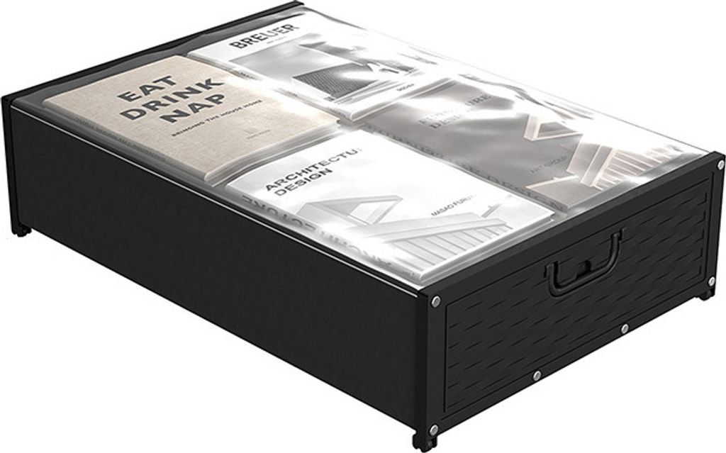 Aufbewahrungsbox unter dem Bett,Unterbett aufbewahrung, für Schuhe, Spielzeug, Bücher und Kleidung, 58.5*42*16cm,Deckel, Räder, schwarz