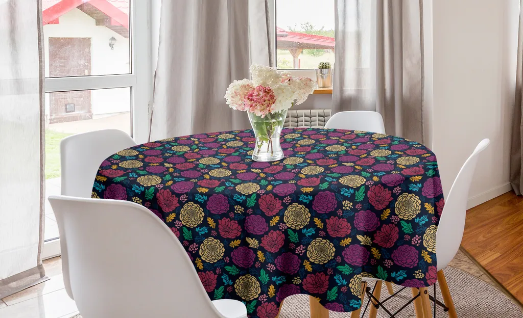 ABAKUHAUS Tovaglia rotonda con motivi floreali, fiori colorati, tovaglia circolare per decorare la sala da pranzo e la cucina, 150 cm, multicolore