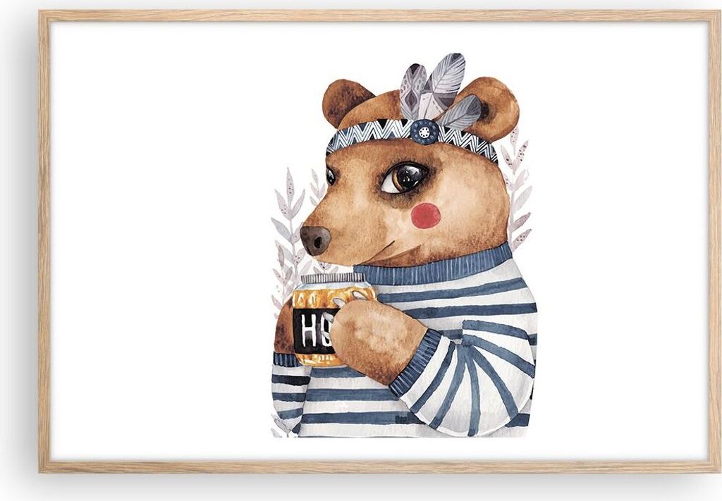 Gerahmtes Poster - Rahmen in heller Eiche - Anthropomorphisierung Bär Kinder - 91,5x61 cm - Wand Bild - Wanddeko - Wandbilder - Kunstposter - Wand...