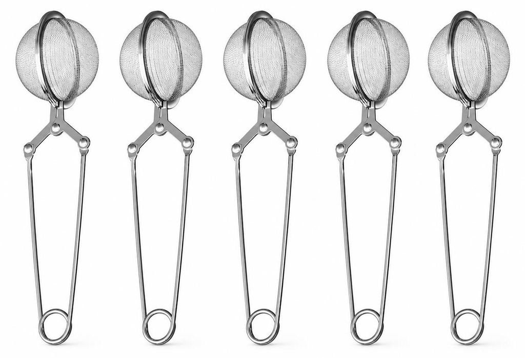 Bayli 5er Set Teezange aus Edelstahl für losen Tee | 5 Stück Tee Ei in Kugelform | Siebzange für Tasse | Teefilter | Gewürzzange | Teesieb | Ge...