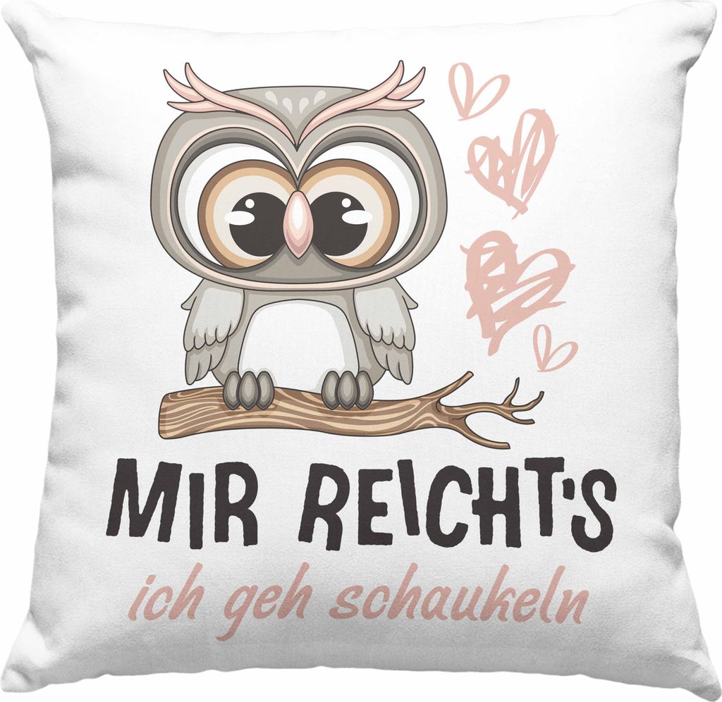 TRENDATION Mir Reichts Ich Geh Schaukeln Deko-Kissen mit Füllung 40x40 Frauen Lustiger Spruch Eulen (Grau)