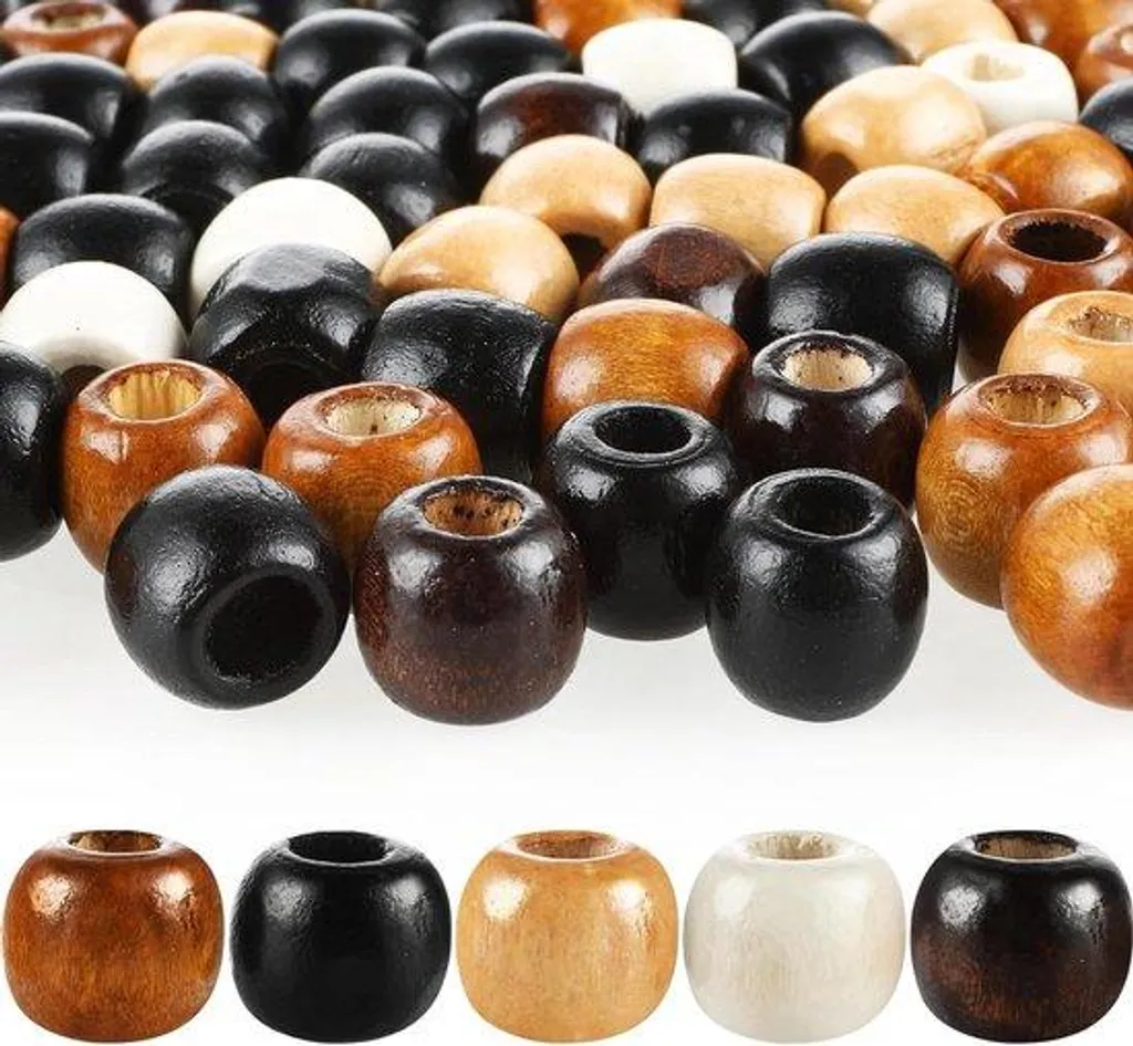 200 Perles en bois grand trou 5 couleurs naturelles pour macramé