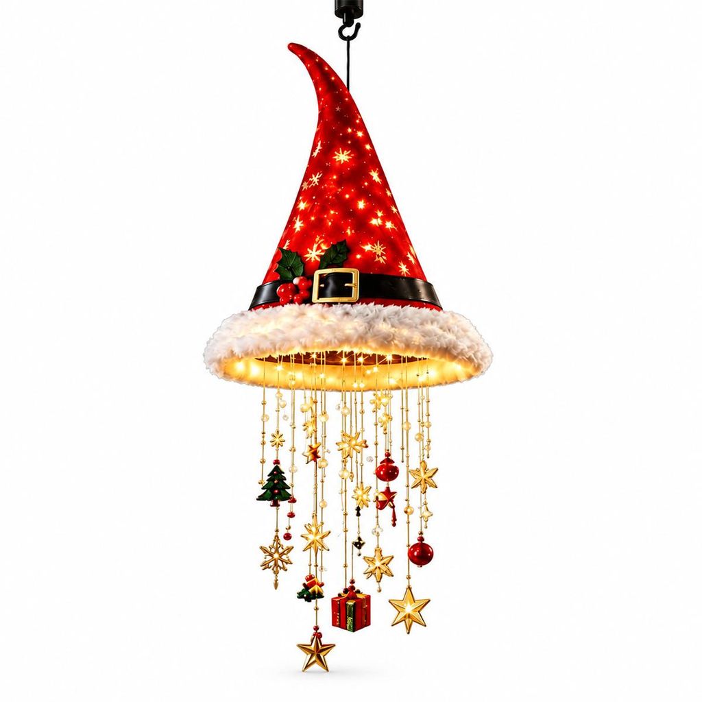 LED Weihnachtsmützen-Hängelampe mit Sternenmotiv, festliche Produktbild 