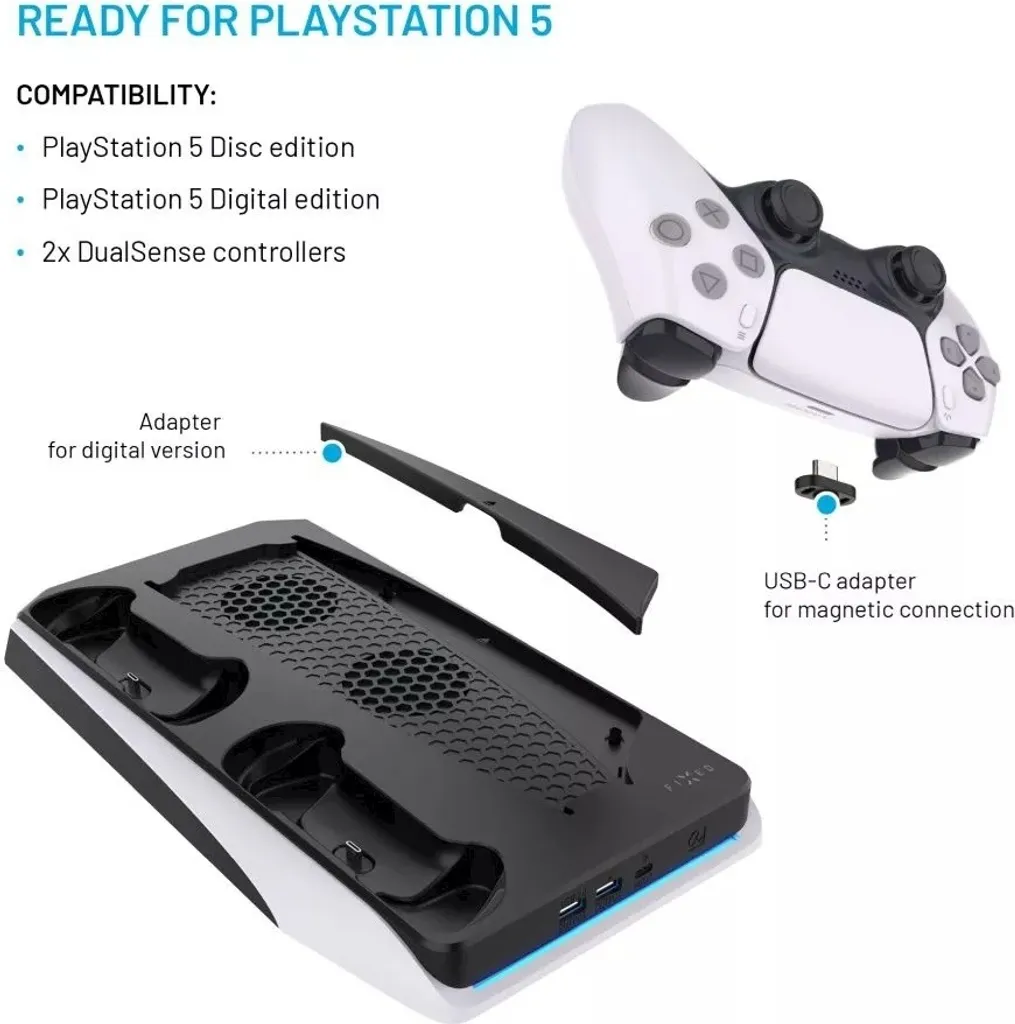FIXPS5-MCS-BW: Supporto Verticale PS5 con Ventole e Dock Ricarica Rapida - 19