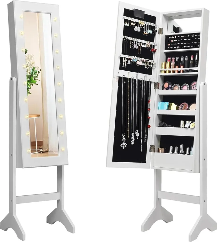 Rangement bijoux vertical avec miroir en pied pour chambre ou dressing