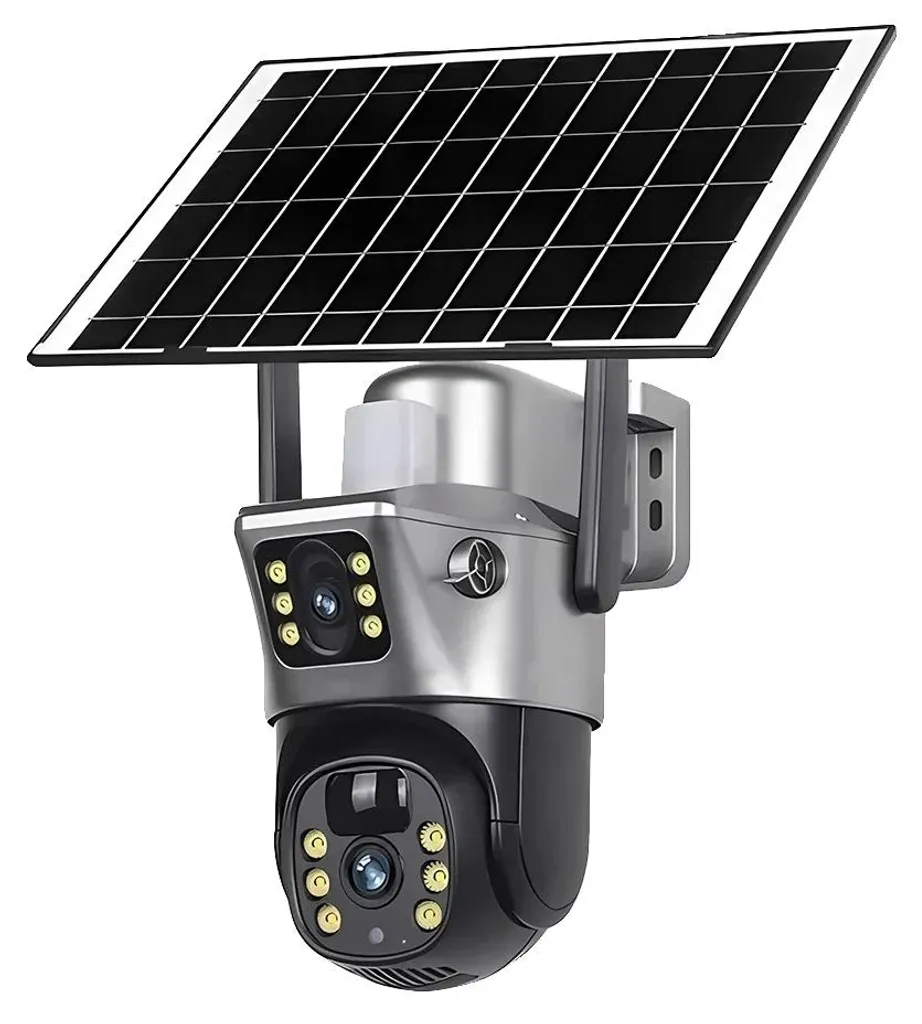 Caméra solaire Wi-Fi double objectif pour éviter les cambriolages