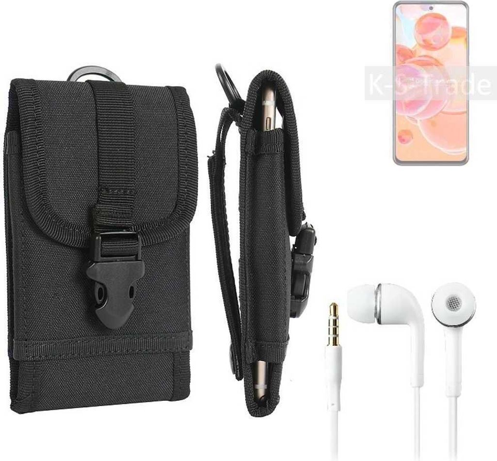 K-S-Trade Holster Schutz Hülle kompatibel mit ZTE Blade V40 Pro Gürteltasche Handy Hülle Tasche outdoor Seitentasche schwarz 1x + Kopfhörer