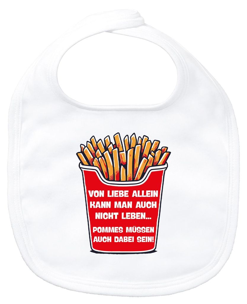 Huuraa Baby Lätzchen Liebe allein nicht Pommes dabei White Klettverschluss Baumwolle Latz Geschenkidee