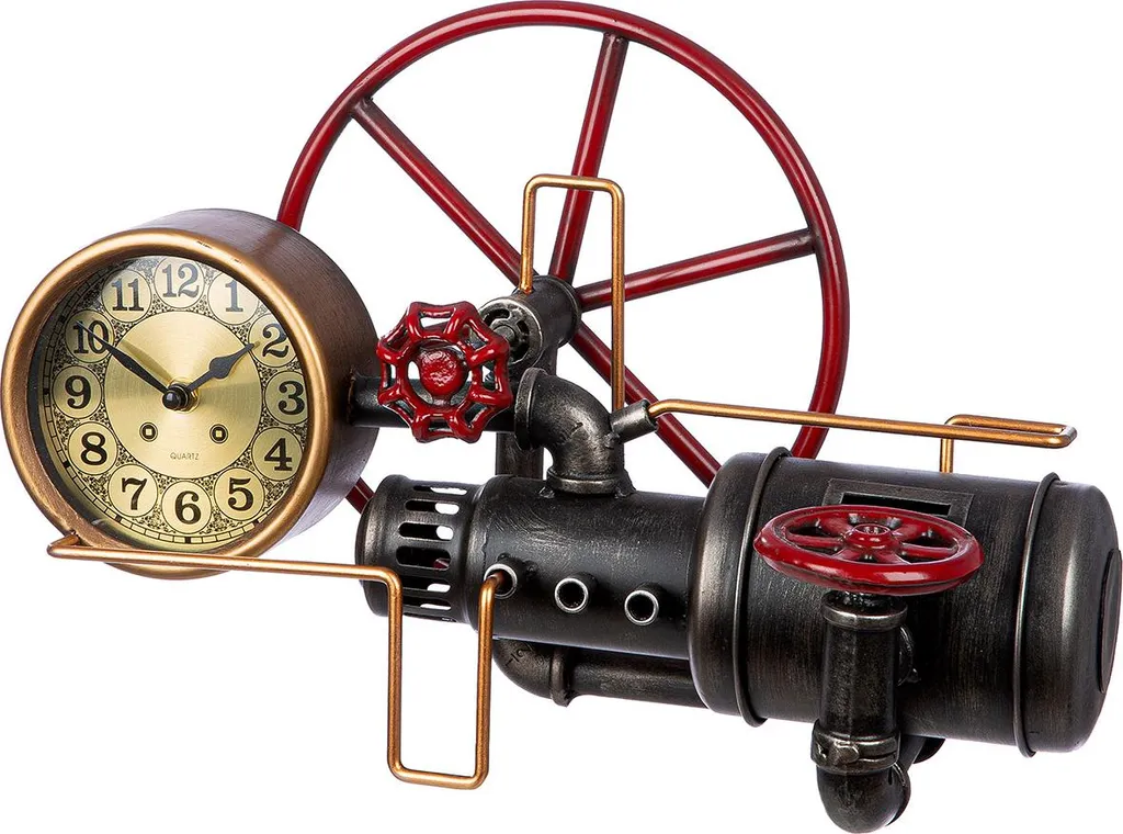 Horloge Tirelire Kofus 40cm Métal Rouge et Argent - Déco Vintage