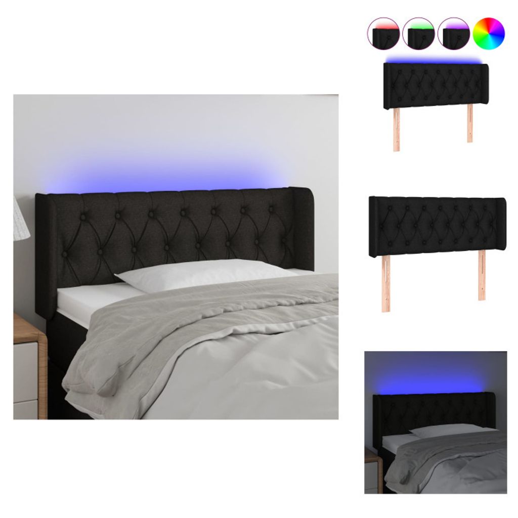 vidaXL LED Kopfteil Schwarz 103x16x78/88 cm Stoff - Kopf- & Fußenden
