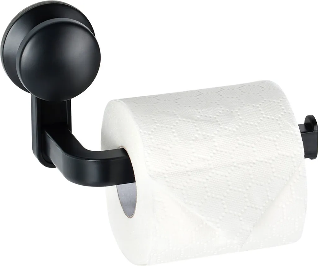 Vilde | Porta rotolo di carta igienica - 16,5 cm - Nero - Pratico, moderno, montaggio a ventosa
