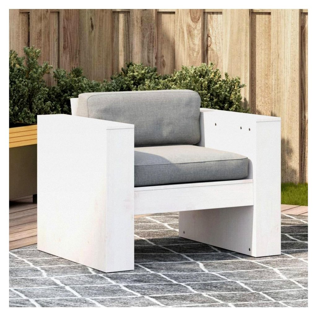 Gartensofa Weiß 79x60x62 cm aus massivem Kiefernholz für den Außenbereich