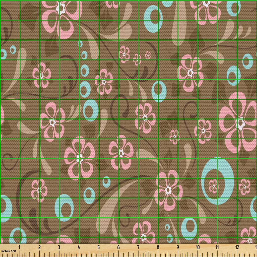 ABAKUHAUS Brown und Blau Gewebe als Meterware, Blumenmuster mit Strudeln Circles Abstract Leaf Designs Retro, 2 M (148 x 200 cm), Hellblau Karamell...