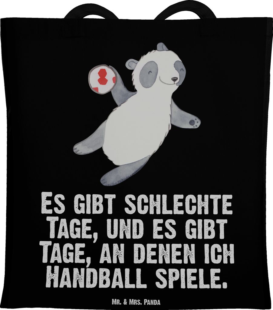 Mr. & Mrs. Panda Tote Bag Panda Handball spielen - Schwarz - Geschenk, Tasche, Laptoptasche, Turnier, Club, Schultasche, Unitasche, Verein, Shopping