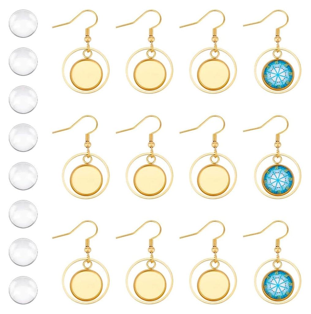 12 Sets Ohrringe zum Selbermachen Set Cabochon Ohrstecker Rohlinge Gold Ohrring Haken Ohrhänger Sets Flache Runde Tablett Ohrringe Anhänger Fassu...