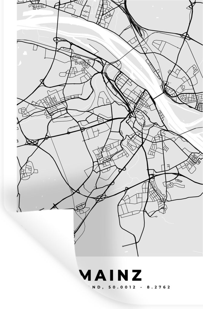 MuchoWow Wandtattoo Wandsticker Wandaufkleber Stadtplan - Deutschland - Mainz - Karte 60x90 cm Selbstklebend und Repositionierbar - Sticker - Dek...