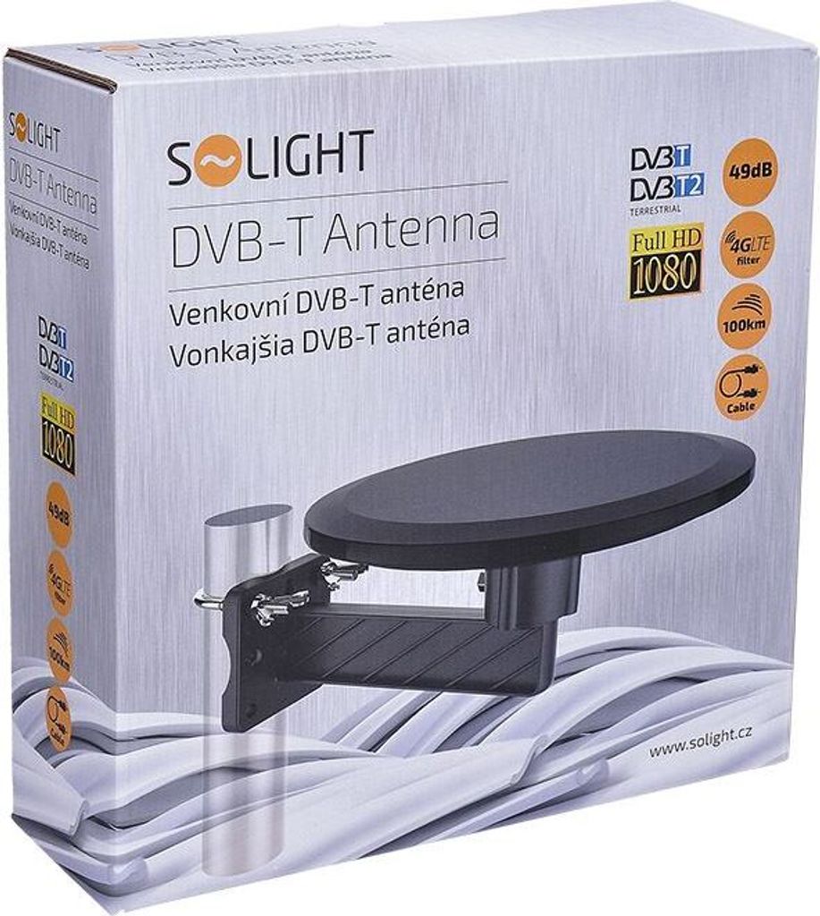 The image shows the packaging of a DVB-T antenna.