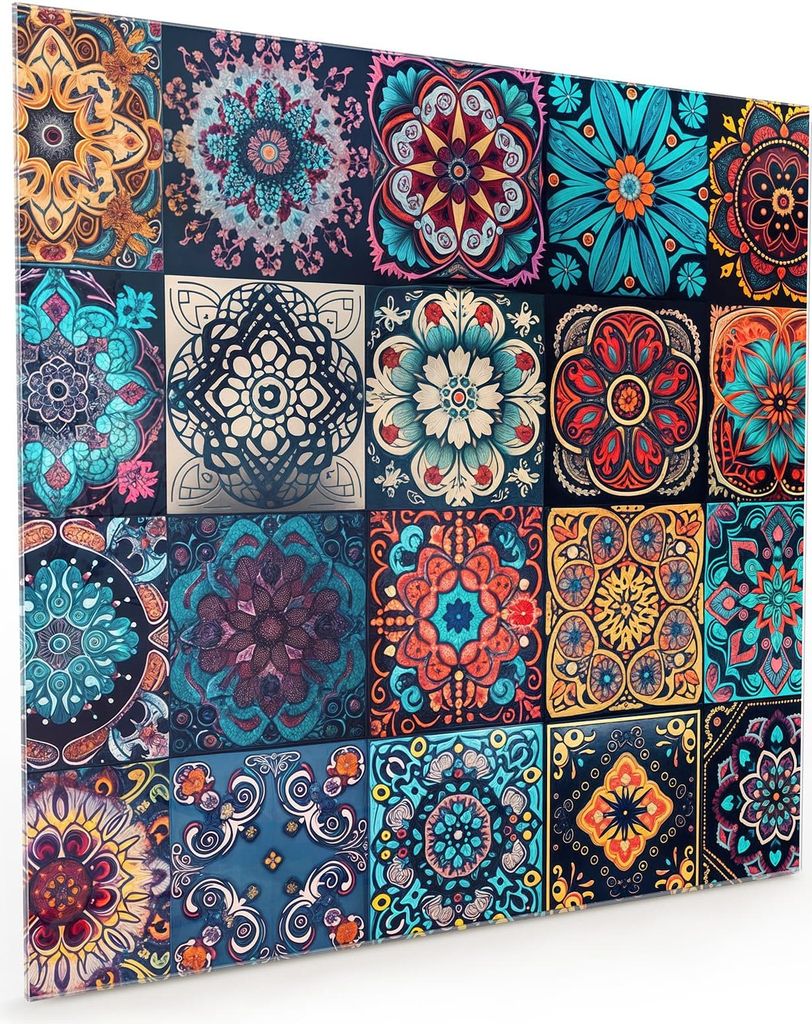 Küchenrückwand Spritzschutz Glas mit Motiv Mandala Mosaik Teppich 40 x 40 cm