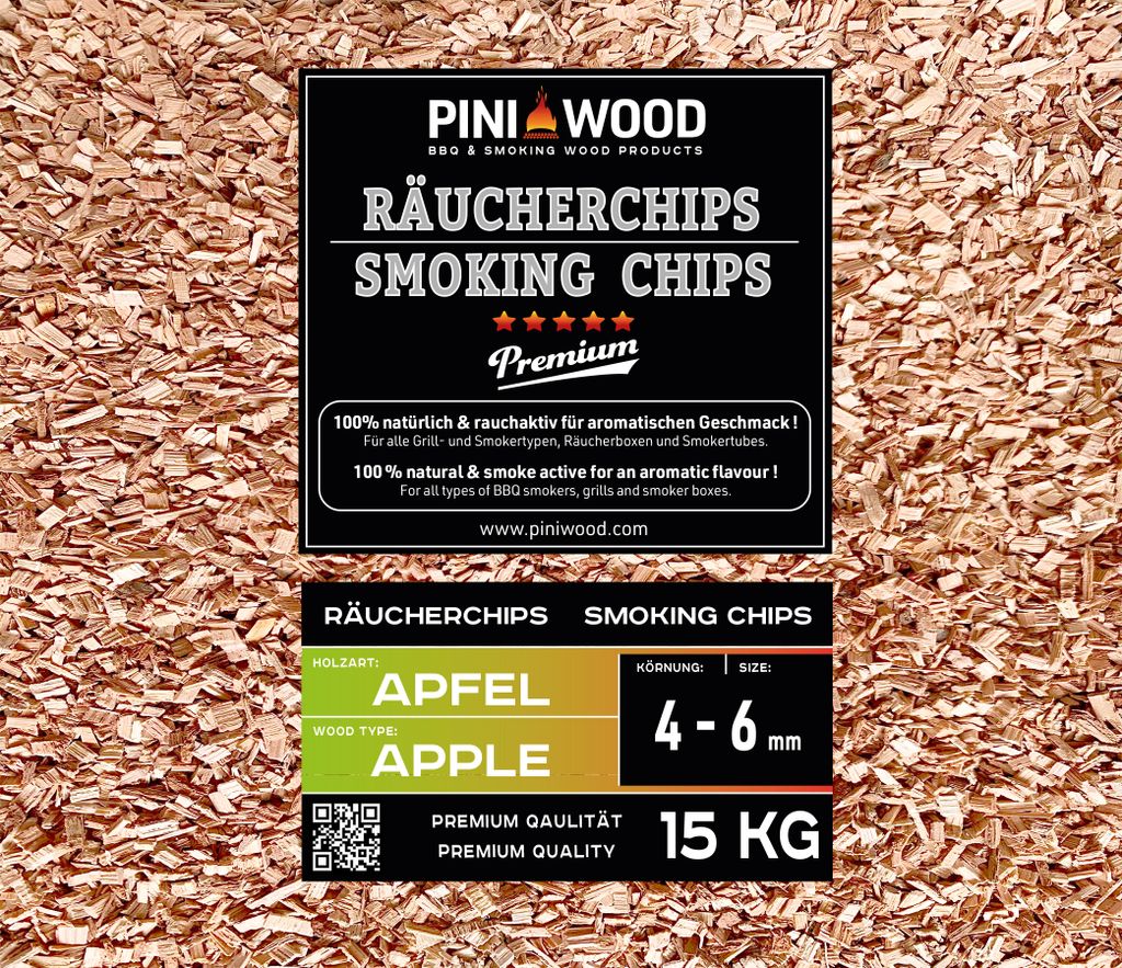 PINI 15 Kg Räucherchips Apfel 4-6 mm Smoking Chips Produktbild 