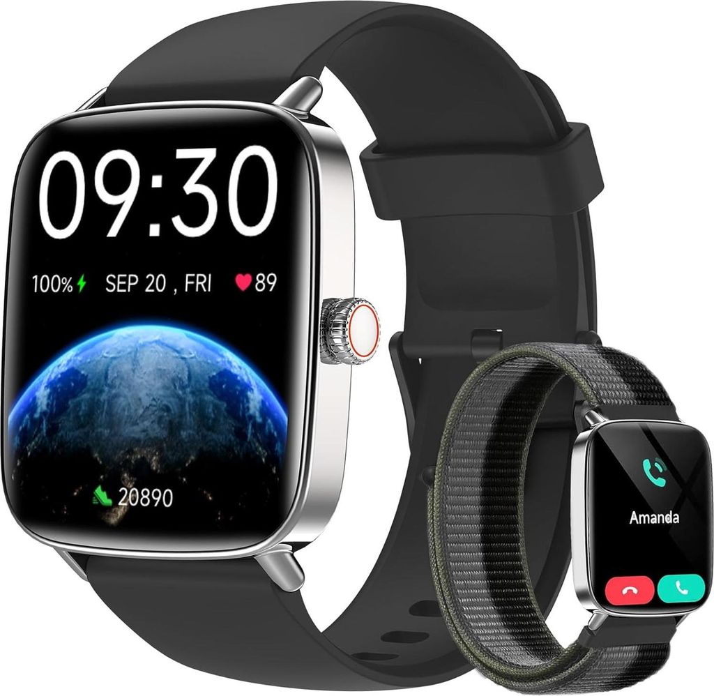 Fur Herren Damen-Smartwatch mit Telefonfunktion über 110 Sportmodi & IP68-Schrittzähleruhr Herzfrequenzmesser, SpO2-Stress-Schlaf-Monitor